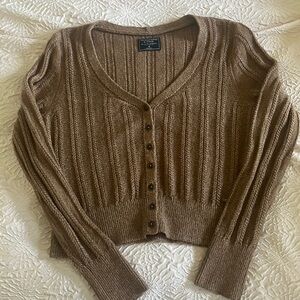 Abercrombie Brown V-Neck Button Down Sweater, Size Medium